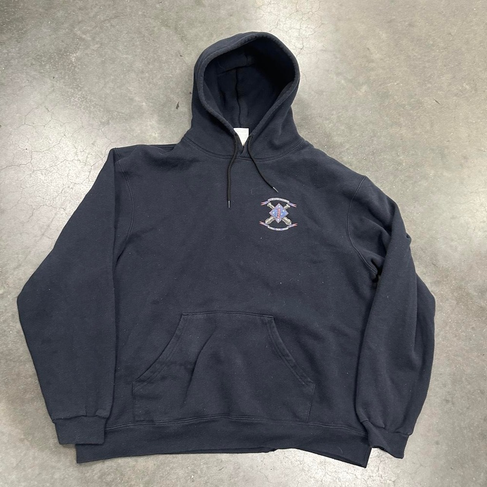 Vintage Soffe USMC 1st Battalion 11th Marines 1/11 Artillery Hoodie Black Sz XL